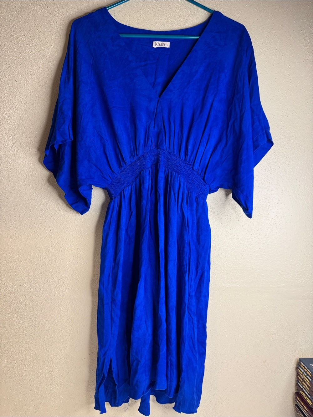 Kivari Bright Blue V-Neck Smocked-Waist Midi Dress